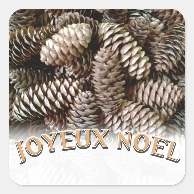 Joyeux Weihnachten Weihnachtsfeiertag Pine Cone Quadratischer Aufkleber (Vorderseite)