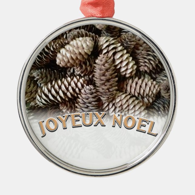 Joyeux Weihnachten Weihnachtsfeiertag Pine Cone Silbernes Ornament (Vorne)
