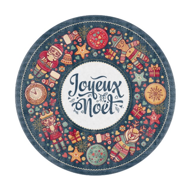 Joyeux Weihnachten Weihnachtsfiguren stilvoll Schneidebrett (Vorderseite)