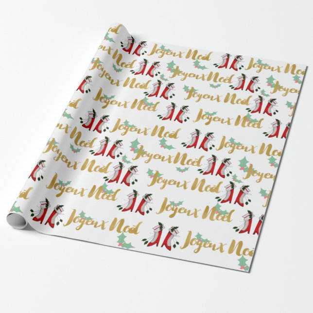 Joyeux Weihnachten Wrapping Paper Geschenkpapier (Ungerollt)