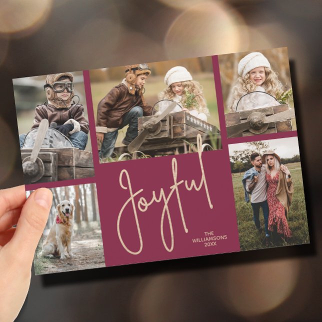 JOYFUL 5 Foto Cranberry Weihnachten (Gold JOYFUL Multi Photo Christmas Holiday Cards - INSTANT DOWNLOAD and/or PRINTED or both!)