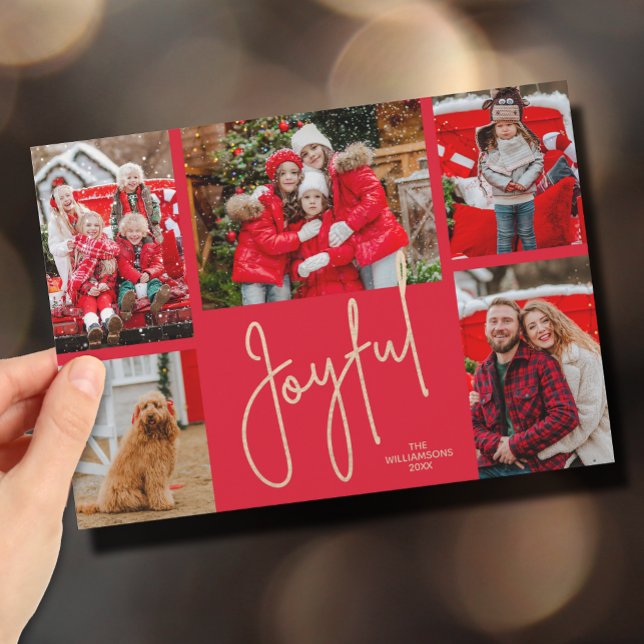 JOYFUL 5 Foto Weihnachten (Gold JOYFUL Multi Photo Christmas Holiday Cards - INSTANT DOWNLOAD and/or PRINTED or both!)