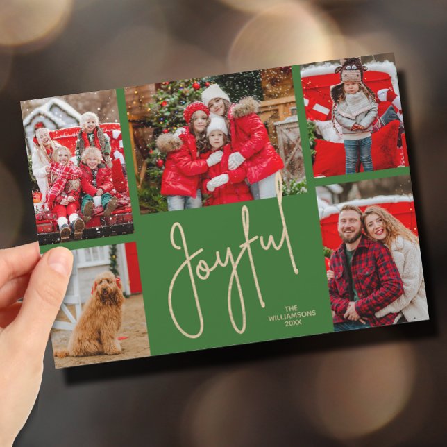 JOYFUL 5 Foto Weihnachtskarte Feiertagskarte (Gold JOYFUL Multi Photo Christmas Holiday Cards - INSTANT DOWNLOAD and/or PRINTED or both!)