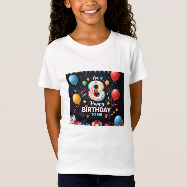 Joyful 8th Birthday Party Girls' T-Shirt (Vorderseite)