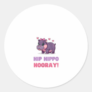 Joyful ANGESAGT HIPPO HOORAY MOO DENG Hippo Theme Runder Aufkleber