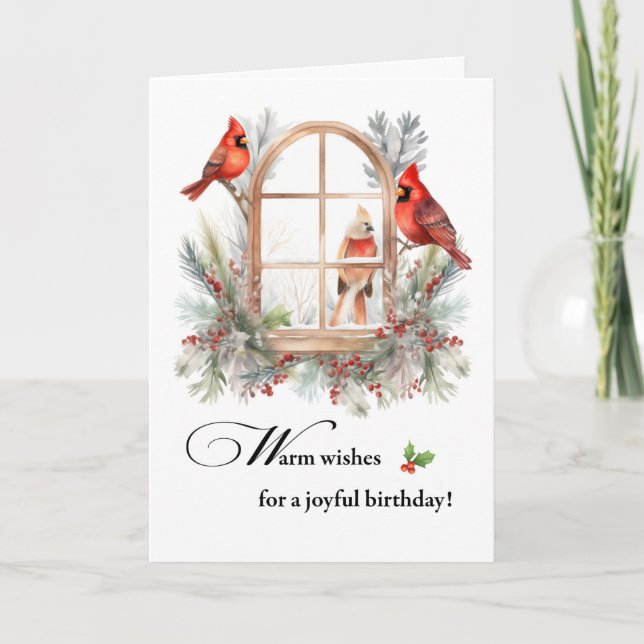 Joyful Birthday Kardinal Birds in Window Karte (Vorderseite)