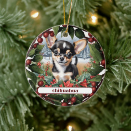 Joyful Black Chihuahua Puppy Custom Christmas Keramik Ornament