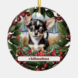 Joyful Black Chihuahua Puppy Custom Christmas Keramik Ornament