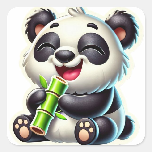 Joyful Black Happy Panda Quadratischer Aufkleber (Vorderseite)