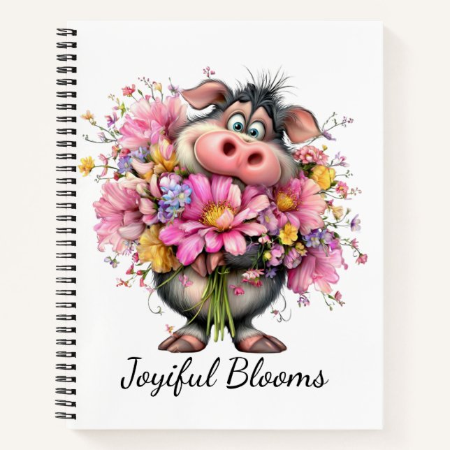Joyful Blooms Cute Animal Floral Spiral Notebook Notizbuch (Vorderseite)