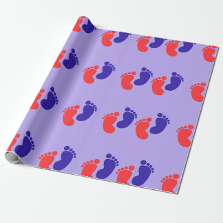 Joyful Blue Red Baby Foot Print Geschenkpapier