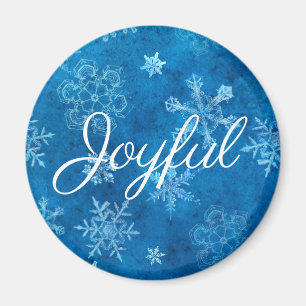 Joyful Blue Snowflakes Winter Holiday Magnet