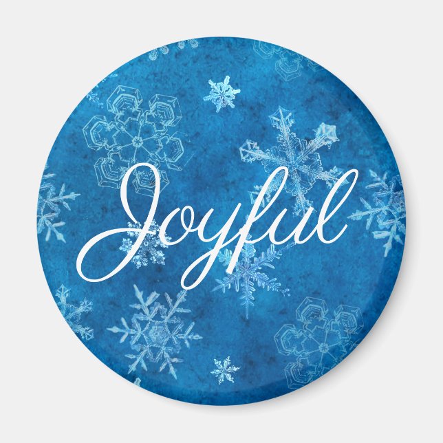 Joyful Blue Snowflakes Winter Holiday Magnet (Vorne)