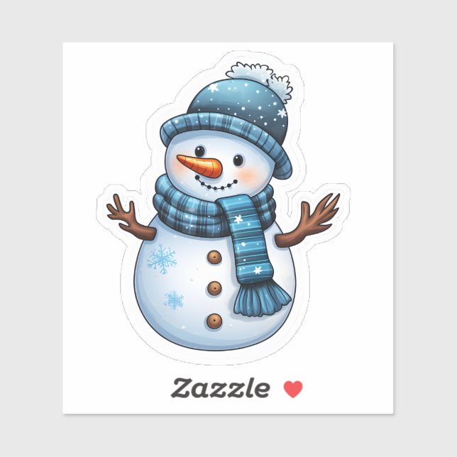 Joyful Blue Snowman Holiday Sticker (Blatt)