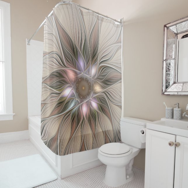 Joyful Blume Abstrakt Beige Brown Fraktal Duschvorhang (Beispiel)