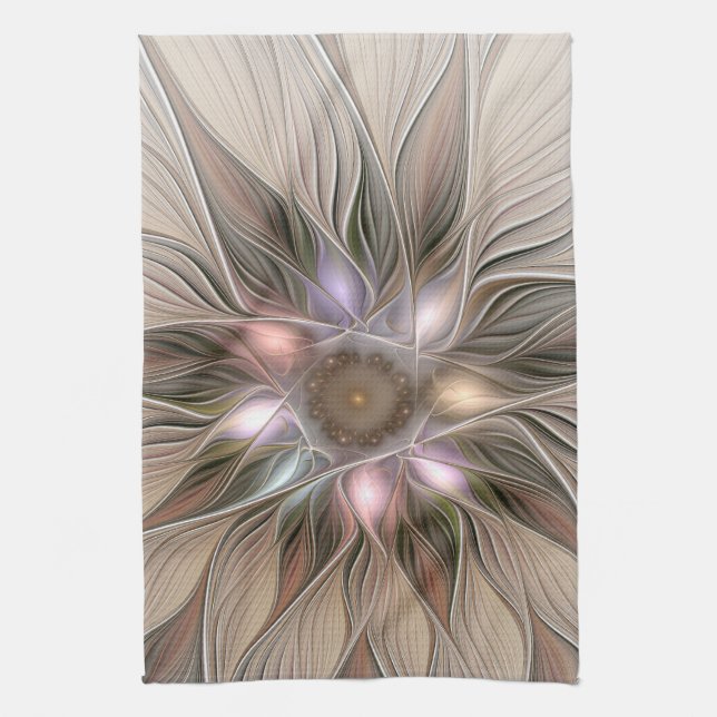 Joyful Blume Abstrakt Beige Brown Fraktal Geschirrtuch (Vertikal)