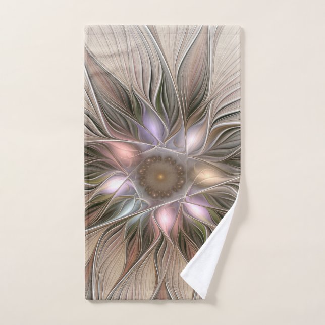 Joyful Blume Abstrakt Beige Brown Fraktal Handtuch (Handtuch)