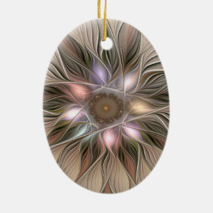 Joyful Blume Abstrakt Beige Brown Fraktal Keramik Ornament