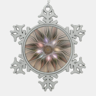 Joyful Blume Abstrakt Beige Brown Fraktal Schneeflocken Zinn-Ornament