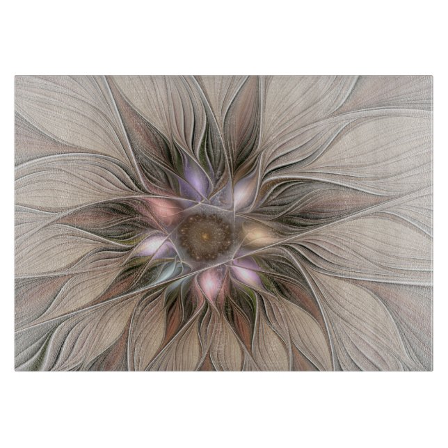 Joyful Blume Abstrakt Beige Brown Fraktal Schneidebrett (Vorderseite)