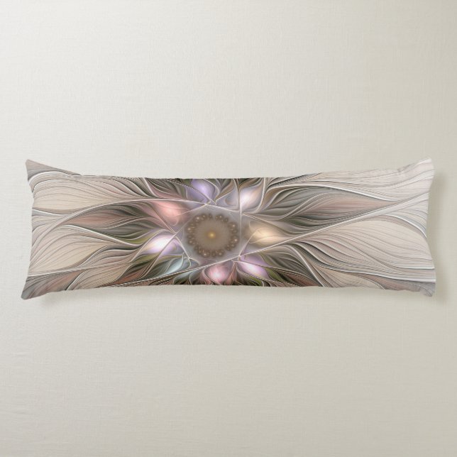 Joyful Blume Abstrakt Beige Brown Fraktal Seitenschläferkissen (Vorderseite)