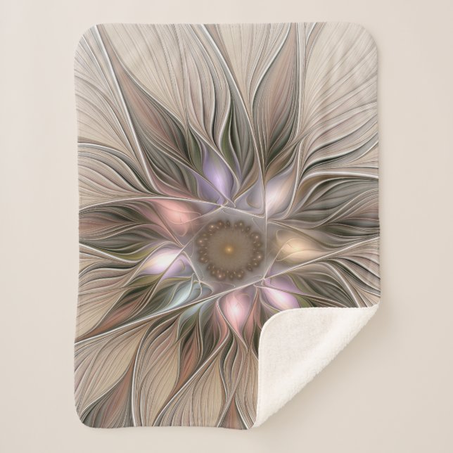 Joyful Blume Abstrakt Beige Brown Fraktal Sherpadecke (Vorderseite)