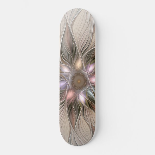 Joyful Blume Abstrakt Beige Brown Fraktal Skateboard (Vorderseite)