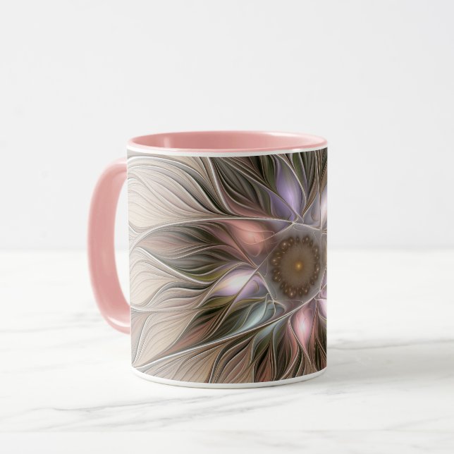 Joyful Blume Abstrakt Beige Brown Fraktal Tasse (Vorderseite Links)
