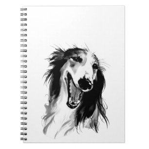 Joyful Borzoi Schwarz-Weiß-Tinte Notizblock
