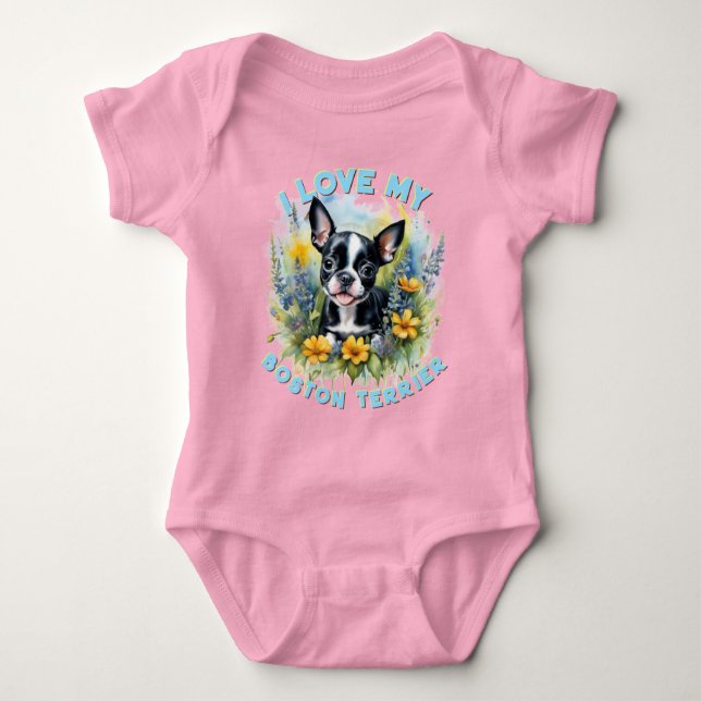 Joyful Boston Terrier Bloom - Custom Baby Strampler (Vorderseite)
