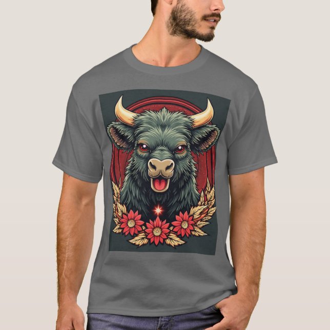 Joyful Bull: Das Lächeln des Glücks T-Shirt (Vorderseite)