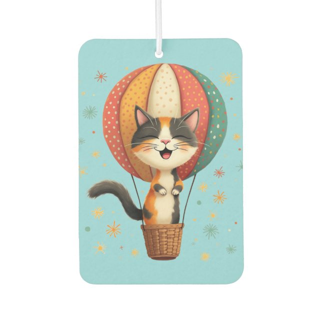 Joyful Calico Cat Sky Adventure Illustration Autolufterfrischer (Vorderseite)