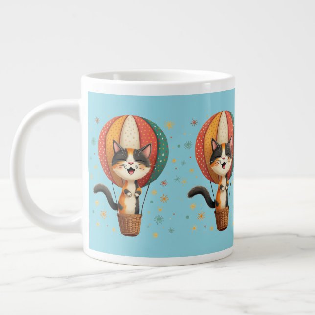 Joyful Calico Cat Sky Adventure Illustration Jumbo-Tasse (Links)