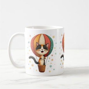 Joyful Calico Cat Sky Adventure Illustration Kaffeetasse