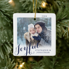 Joyful Calligraphy Elegantes Foto Weihnachten Keramikornament