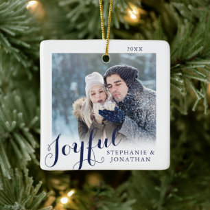 Joyful Calligraphy Elegantes Foto Weihnachten Keramikornament