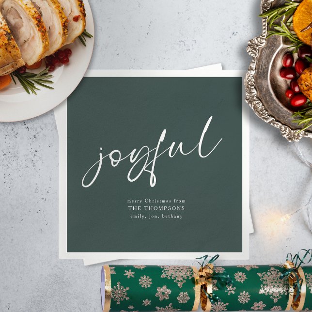 Joyful Calligraphy Frohe Weihnachten Grün Serviette (Von Creator hochgeladen)
