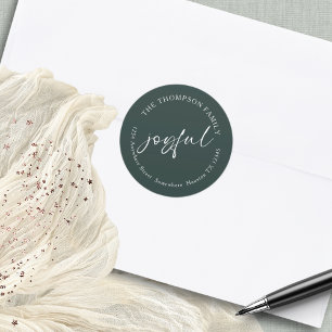 Joyful Calligraphy Return Name Address Dark Green Runder Aufkleber