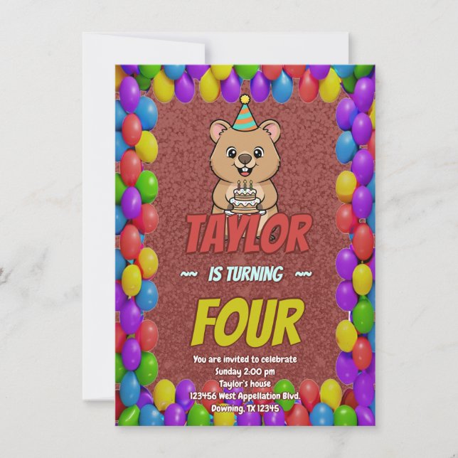 Joyful Capybara Birthday Invite Einladung (Vorderseite)