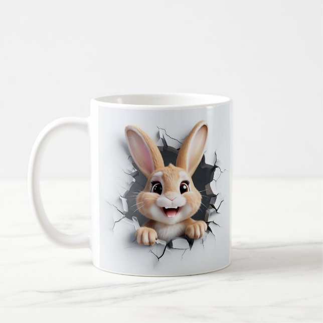 Joyful Cartoon Bunny Break Through Jagged Hole Kaffeetasse (Links)