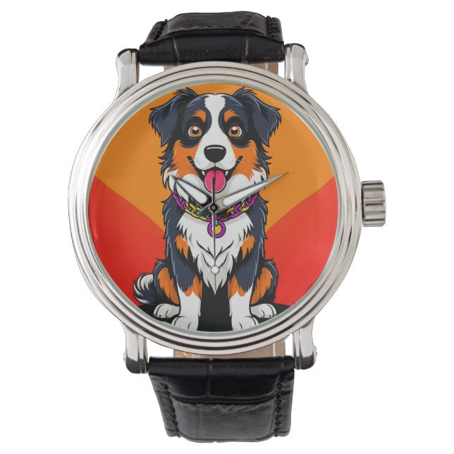 Joyful Cartoon Dog Illustration Armbanduhr (Vorderseite)