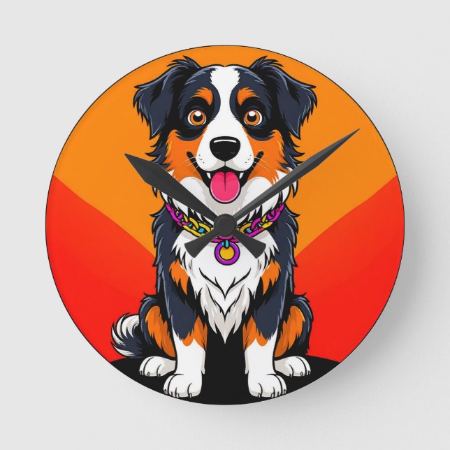 Joyful Cartoon Dog Illustration Runde Wanduhr (Vorderseite)