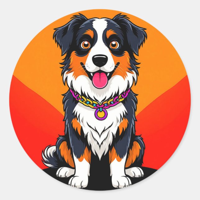 Joyful Cartoon Dog Illustration Runder Aufkleber (Vorderseite)