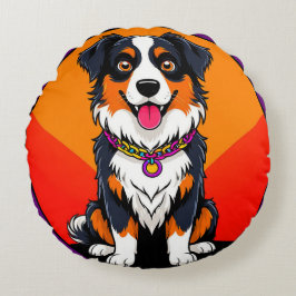 Joyful Cartoon Dog Illustration Rundes Kissen