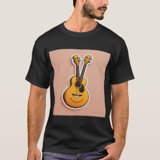Joyful Cartoon Guitar T - Shirt - Stickers Illustr