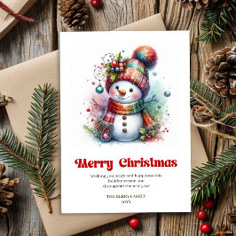 Joyful cartoon snowman festive watercolor Xmas  Feiertagskarte