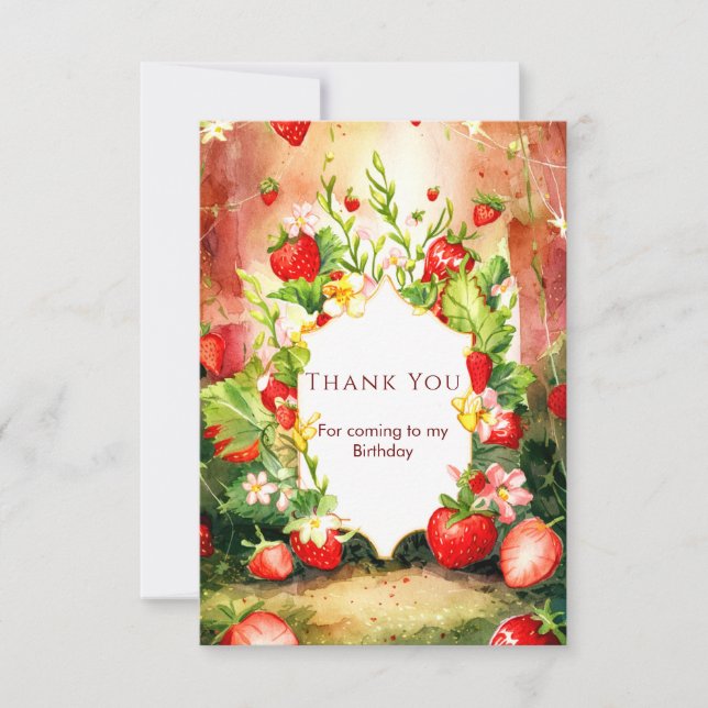 Joyful Charming Boho Strawberry Birthday Dankeskarte (Vorderseite)