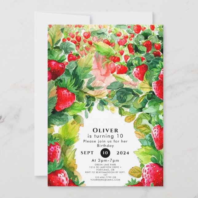 Joyful Charming Whimsical Strawberry Geburtstag Einladung (Vorderseite)