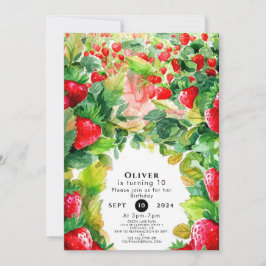 Joyful Charming Whimsical Strawberry Geburtstag Einladung