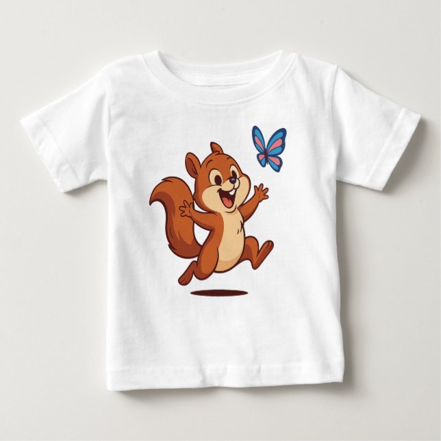 Joyful Chase – Happy Squirrel & Butterfly Baby T-shirt (Vorderseite)